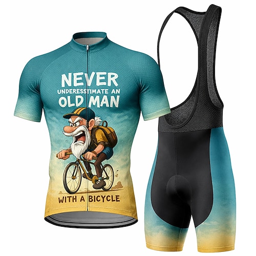 Herren Radtrikot Radtrikot mit Trägershorts Radtrikot-Set Kurzarm Sommer Gelb Blau Orange Cartoon Buchstaben Zahlen Fahhrad Sonnenschutz UV-beständig 3D-Polster Schnelltrocknend Reflektierende Image