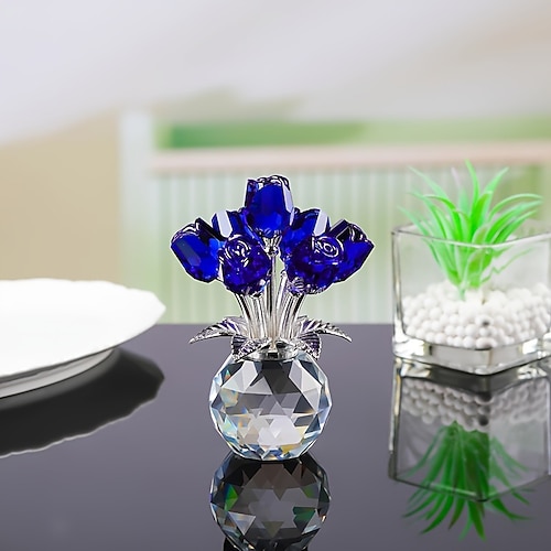 Bunte Kristallrosen-Sammelfigur mit Vase, dekorative Glasrose, romantisches Geschenk zum Valentinstag oder Jahrestag, Wohnzimmerdekoration Image