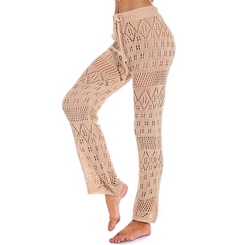 Damen Chinos Sommerhose Strandshorts Elegant Mode Streetwear Volle Länge Mittlere Taillenlinie Einfarbig Patchwork Durchsichtig Elastischer Bund Bequem Atmungsaktiv Mikroelastisch Täglich Heim Outdoor Image