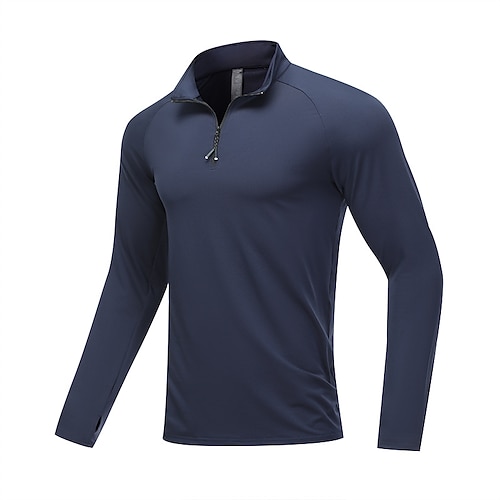 Herren Lauf-T-Shirt Kompressionsshirt Laufshirt Reißverschluss Langarm Oberteil Frühling Herbst Einfarbig Schnelltrocknend Kompression Feuchtigkeitsableitend Fitnesstraining Aktives Training Übung Image