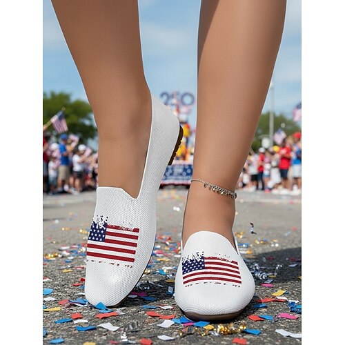 Damen-Strickschuhe zum 250-jährigen Jubiläum der USA – bequeme, leichte Freizeitschuhe im patriotischen Streetstyle für Nationalfeiertage, Festivals und Reisen alltägliches Gehen Image