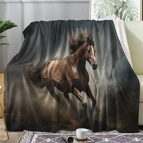 Tag der Unabhängigkeit Decke Fleecedecken Überwurfdecke für die Couch Pferd Geschenk Klassisch 3D Sofa Bett Dekorative Decke Warme Decke Wohndeko Image