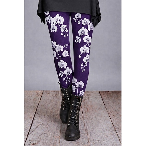 Damen Leggings Gemütliche Leggings Urlaub Vintage Basic Volle Länge Hohe Taille Grafik Drucken Komfort Bequem Hohe Elastizität Lässig Täglich Urlaub Blau Dunkelgrün Wein Purpur Frühling Herbst Image