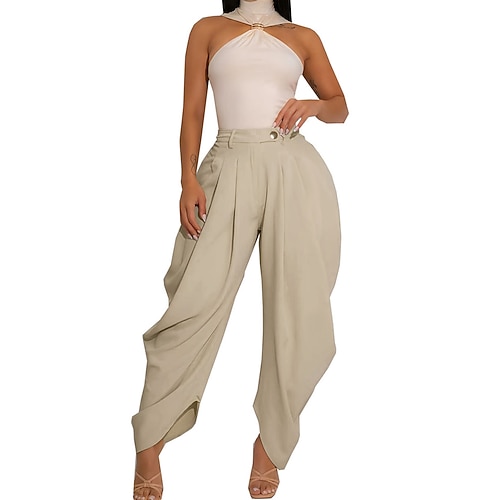 Damen Weite Hosenbeine Chinos Elegant Vintage Mode Knöchellang Hohe Taille Einfach Tasche Elastischer Bund Bequem Unelastisch Täglich Heim Outdoor Rot orange Rosa Grau Schwarz Weiß Sommer Frühling Image