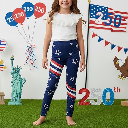 American 250 Mädchen 3D Grafik Flagge Hose Leggings 3D-Druck Frühling Herbst Streetwear Basic Kinder 4-12 Jahre Lässig Täglich Outdoor Schlank Image