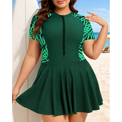 Damen Anti UV Shirt Badeanzug Einteilige Tropisch Schnelltrocknend Elastisch Kurzarm Bademode Badeanzug Surfen Strand Schwimmen Sommer Image