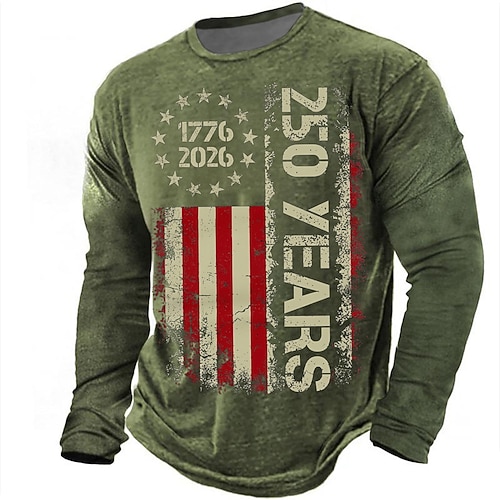 4. Juli 2026 250. Gedenktag Herren 3D Druck US-Flagge Rundhals Langarm T-Shirt Casual Daily Image