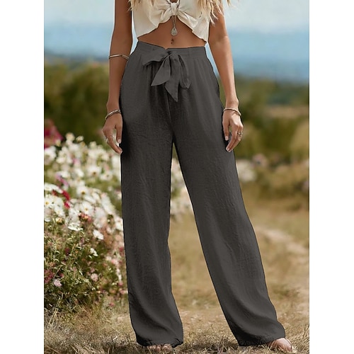 Damen 100% Baumwolle Weites Bein Hosen Hose Streetwear Lässig Lang Hohe Taille Einfach Tasche Hoher Schnitt Atmungsaktivität Weich Mikroelastisch Urlaub Straße Alltagskleidung Schwarz Weiß Hellgrün Image