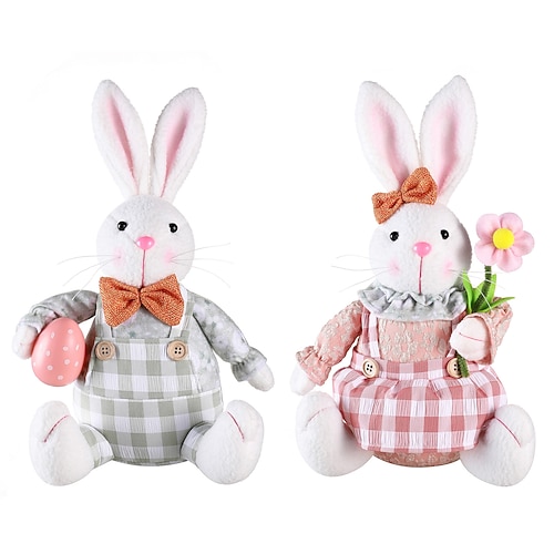 Osterkörbchen Füller 2er Pack Oster Goblin Gnom Doll Kaninchen Hält Radieschen Sitzende Figur Dekoration für Zuhause Partys Image