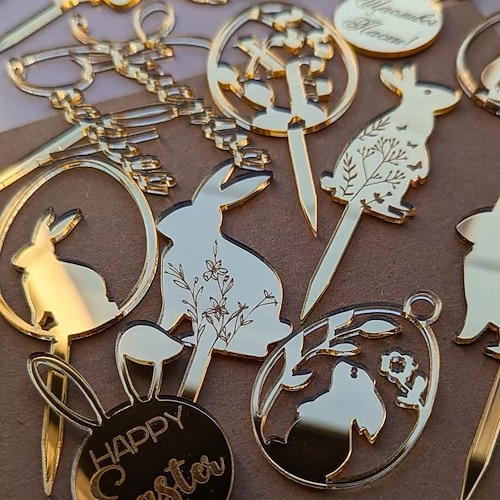 9-teiliges Set mit 3 Acryl-Osterhasen-Kuchendekorationen, Ostereier-Cupcake-Steckern Image