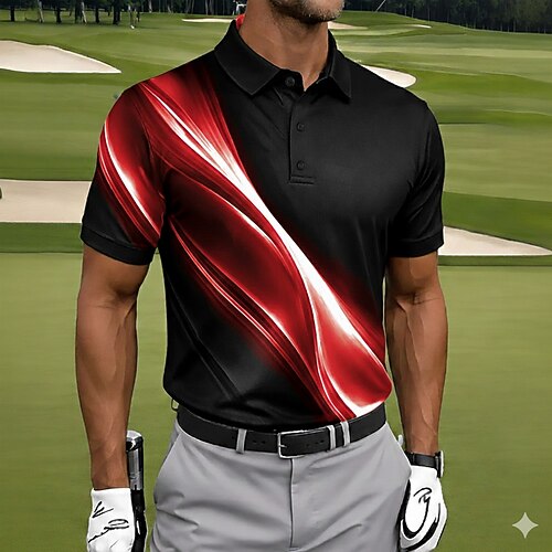 Herren Geometrisch Golf Sport-Poloshirts Kurzarm Polo-Shirts Hemden mit Kragen Lässig Athleisure Knöpfe Sommer Frühling Rote Grün Grau Image