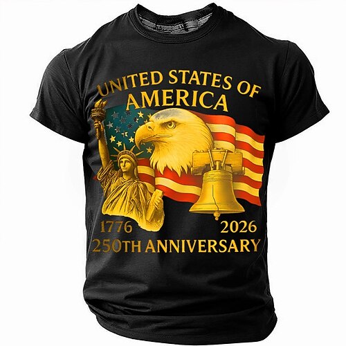 Amerikas 250. Jahrestag Herren Amerikanische US-Flagge 1776 T Shirt Kurzarm T-Shirt 3D-Druck Rundhalsausschnitt Hemd Täglich Militär Täglich Straße Blau Heather Grey Blau 3# Sommer Frühling Bekleidung Image