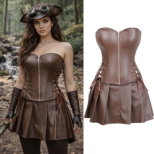 Mittelalterlich Renaissance Steampunk Kleid Korsett Pirat Kostüm Damen Seeräuber Fantasie Halloween Karneval Leistung LARP Renaissance-Messe Erwachsene Kleid Image