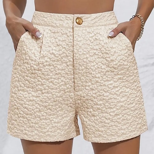 Damen Shorts Sommershorts Strandshorts Urlaub Mode Alltagstauglich Kurz Mittlere Taille Jacquard Reißverschluss Tasche Komfort Schnelltrocknend Weich Unelastisch Streetwear Strand Ferien Aprikose Weiß Image