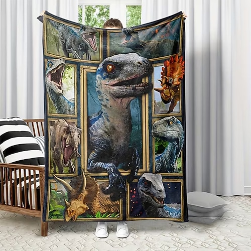Tag der Unabhängigkeit Decke Fleecedecken Überwurfdecke für die Couch Dinosaurier Geschenk Klassisch 3D Sofa Bett Dekorative Decke Warme Decke Wohndeko Image