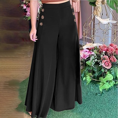 Damen Hose Sommerhose Baggy-Hosen Urlaub Mode Alltagstauglich Volle Länge Mittlere Taille Einfarbig Einfach Weites Bein Komfort Schnelltrocknend Atmungsaktiv Mikroelastisch Outdoor Streetwear Ferien Image