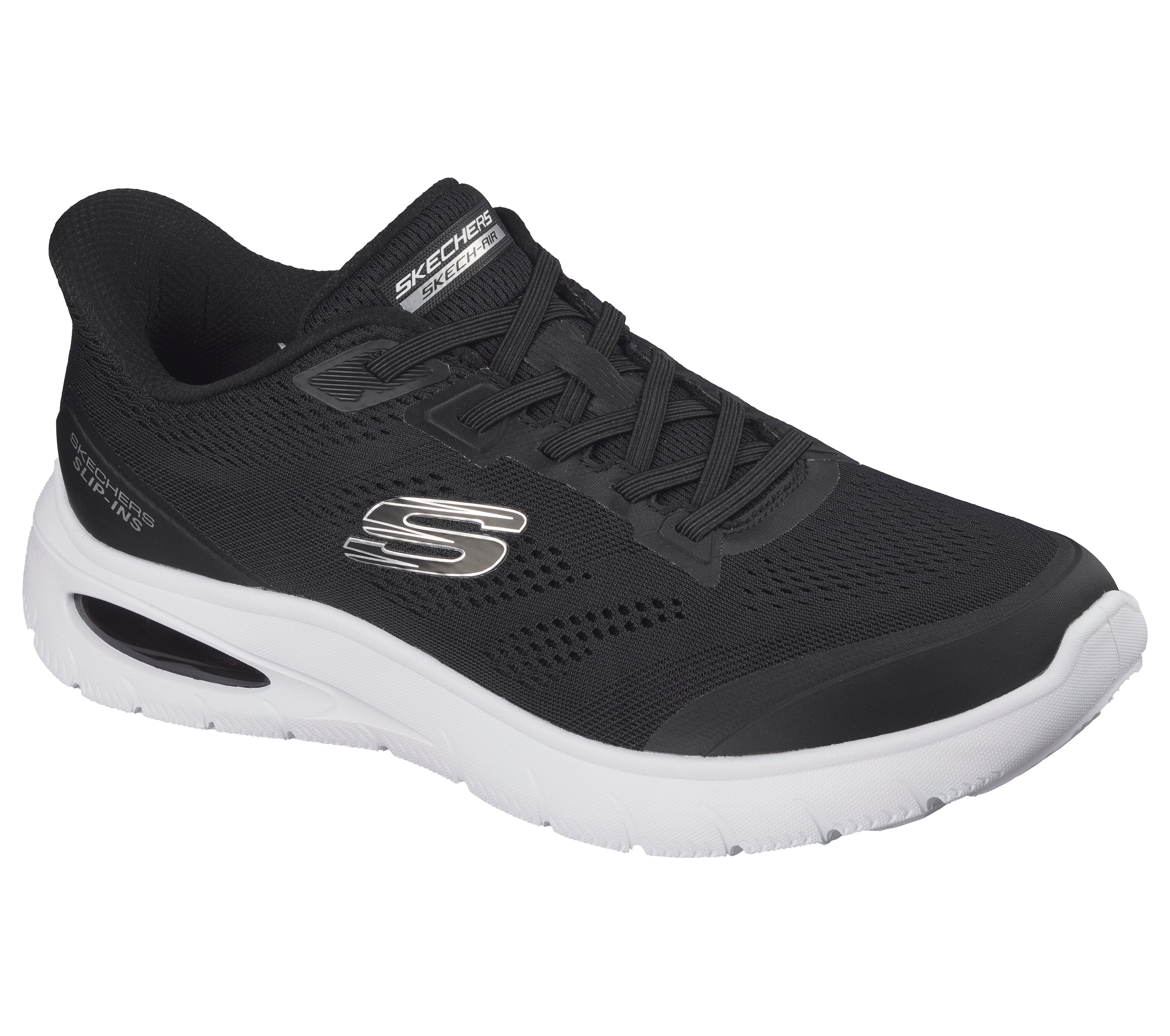 Slip-On Sneaker SKECHERS "SKECH-AIR SUMMITS", Herren, Gr. 44, schwarz, weiß, Lederimitat, Textil, Schuhe, Slipper, Freizeitschuh, Halbschuh in veganer Verarbeitung