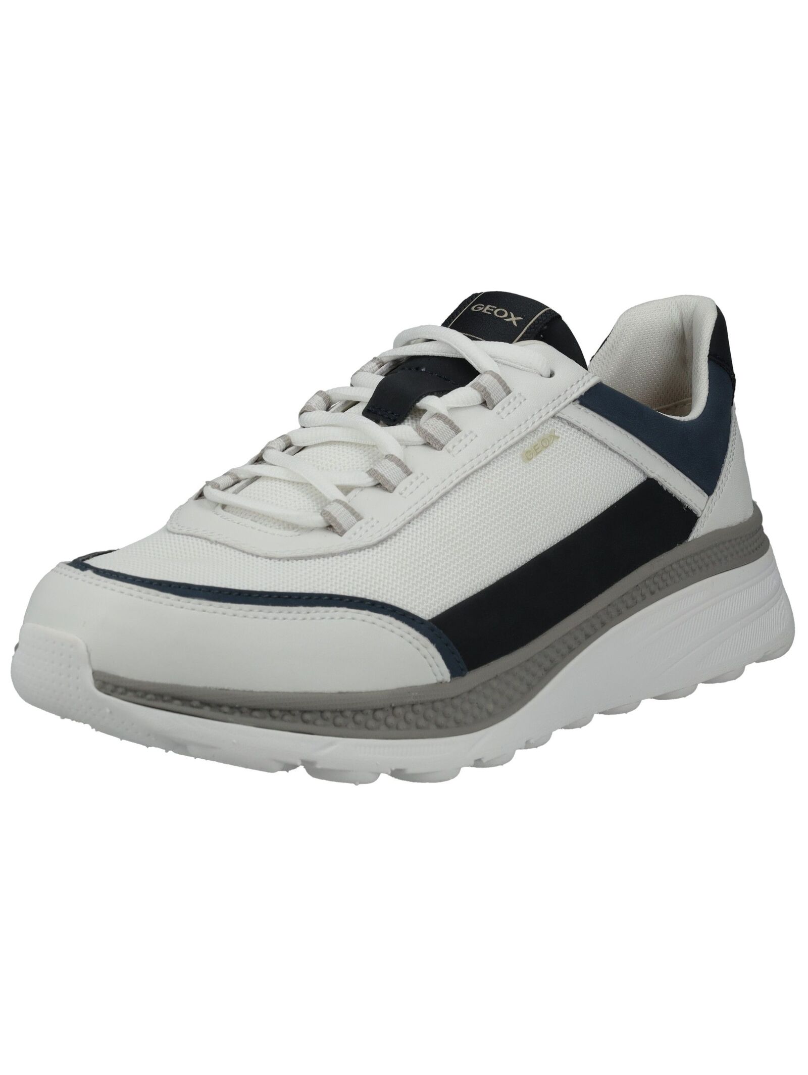 Sneaker GEOX "Geox Sneaker Lederimitat/Textil", Herren, Gr. 44, weiß, navy, Lederimitat, Textil, Schuhe Sneaker