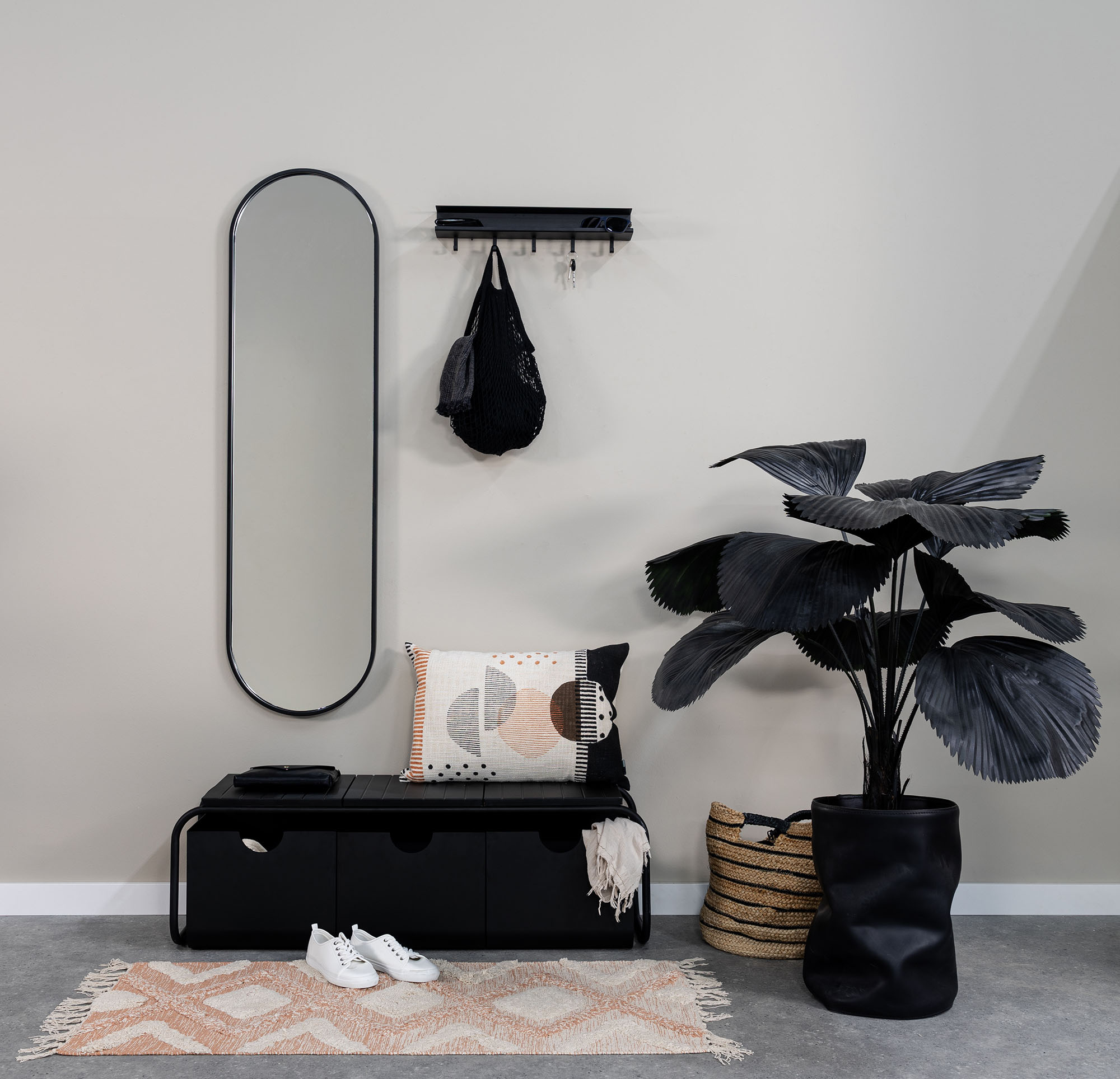 Garderobenhaken SPINDER DESIGN "EASY", schwarz, B:50cm H:11cm T:10cm, Stahl, Garderobenhalter, Garderobenhaken, 2-in-1 Wandregal + Garderobe