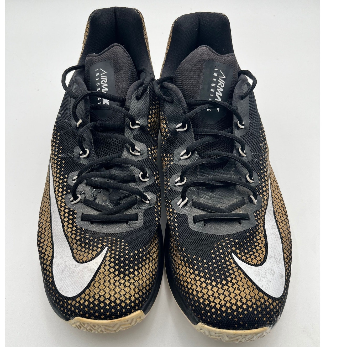 Nike Shoes | Men's Nike Air Max Infuriate Low Black White Gold Basketball Shoes Size 14 Good | Color: Black/White | Size: 14