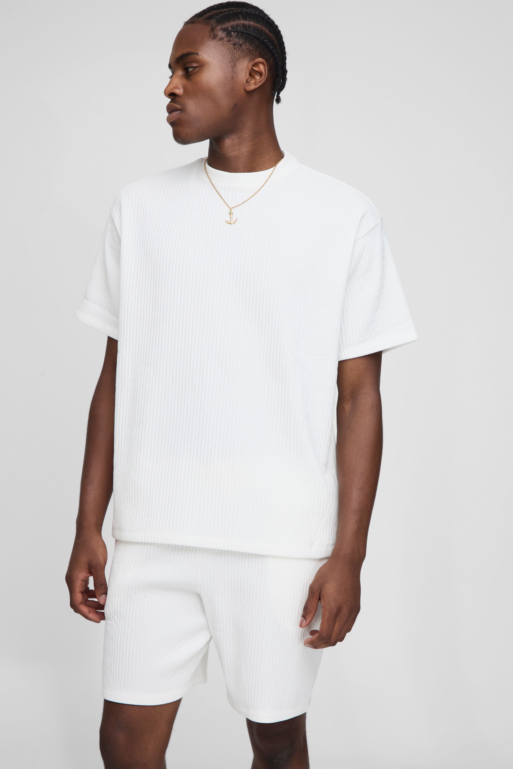 Boohooman Mens Oversized T-shirt & Relaxed Shorts Lounge Set - White Cotton - Size Medium | Boohooman Sale | Discount Designer Brands