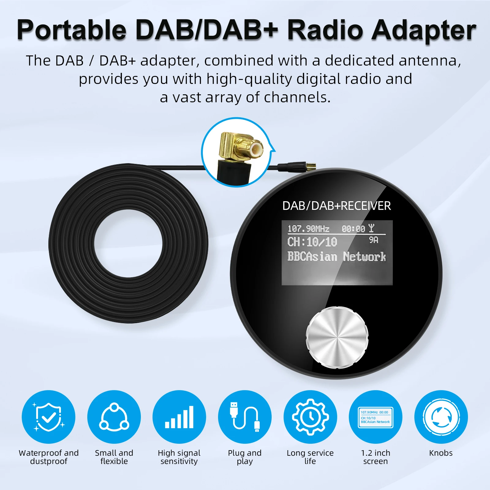Tragbarer Auto-DAB/DAB+-Funkadapter, FM-Transmitter, ∞ Voreinstellungen, HD-Display, sofortiges Upgrade, kristallklarer Klang für alle Fahrzeuge Image