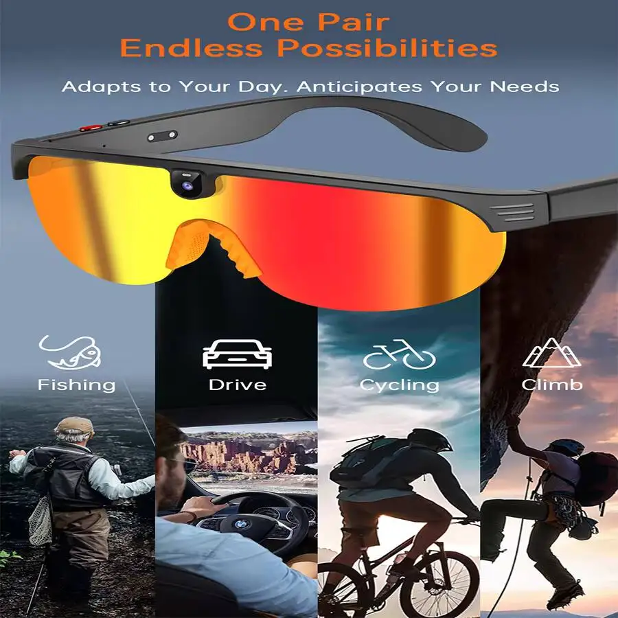 AI Sports Smart Glasses Ai Translation Videoaufzeichnung Bluetooth-Kopfhörer Brille 8MP-Kamera Snap-On Farbwechselgläser Image