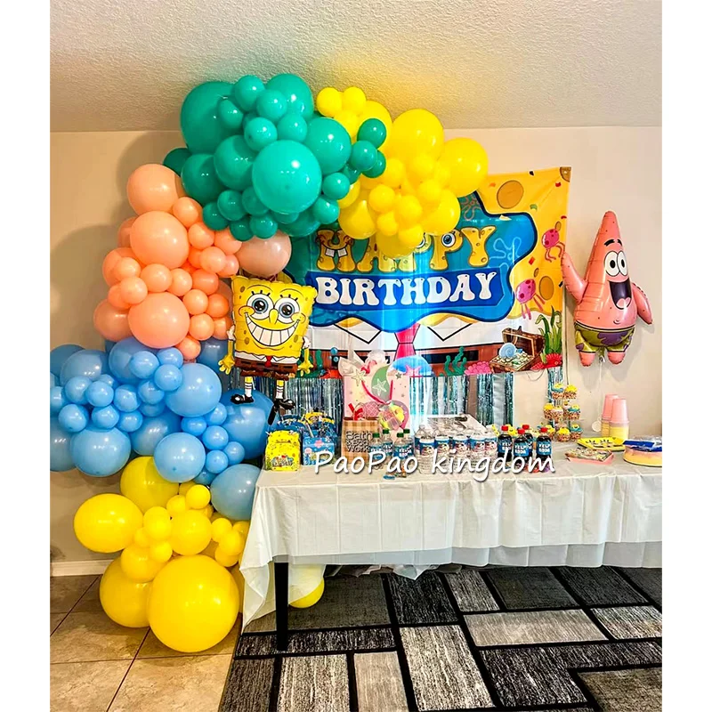 SpongeBob Schwammkopf Folienballons Bogen-Girlanden-Set Latexballons Zahlenballons Geburtstag Babyparty Dekoration Geschenk Spielzeug Image