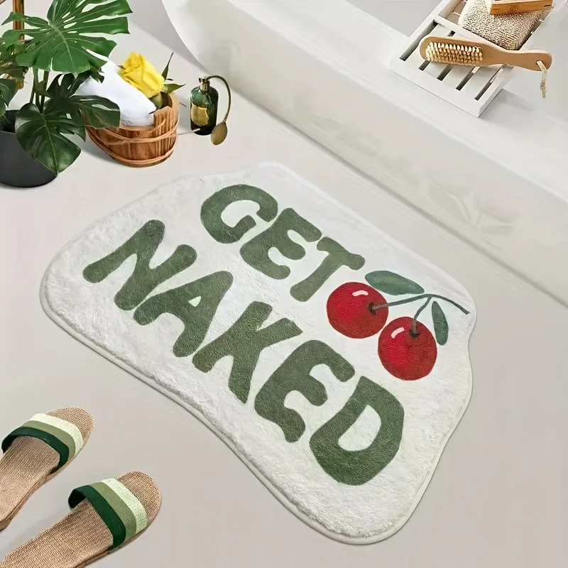 VIKAMA "Get Naked" Cherry Fun Badezimmerteppich Retro-Ästhetik Rutschfeste Saugfähige Fußmatte Heimdekoration Image