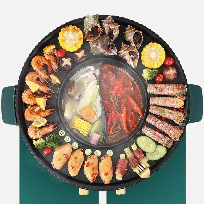 1600 W elektrischer Multikocher mit antihaftbeschichteter Grillplatte – 2-in-1-Hot Pot und Grillpfanne für koreanische Grill-, Hotpot- und Familientreffen Image