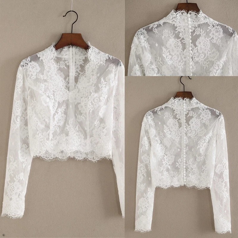 Spitze Hochzeitsjacke Langarm Braut Jacken Eleganter Braut Bolero Hochzeit Top Maßgeschneidert