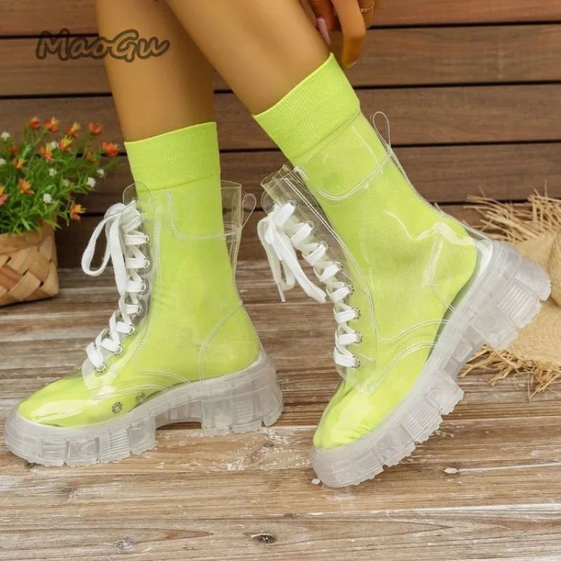 Frauen Transparente Kurze Stiefel Mode Bequeme Casual Schuhe für Frauen Höhe Zunehmende PVC Botines De Mujer Größe 35-43