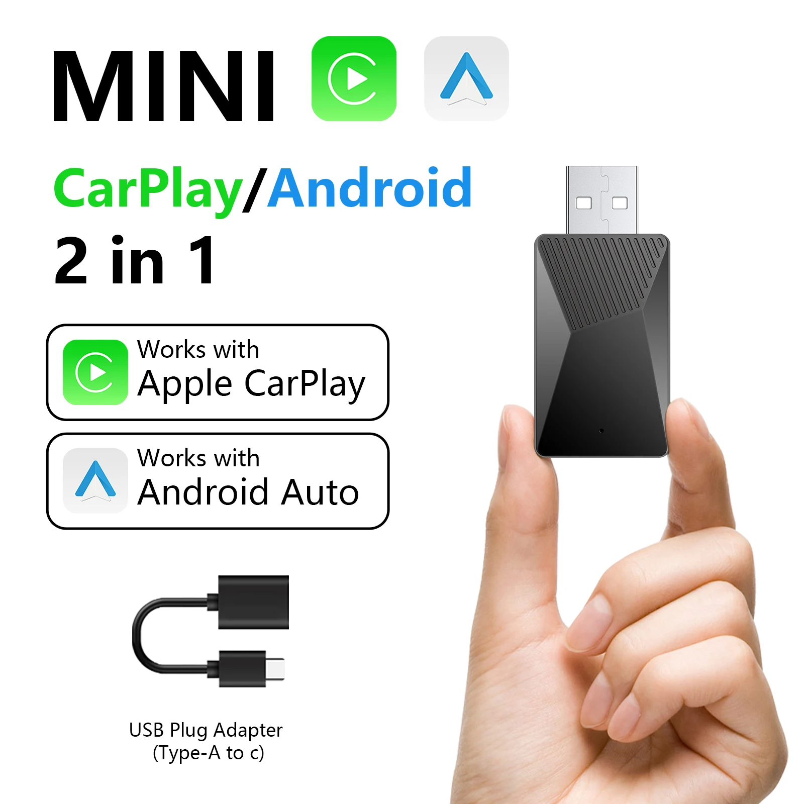 Kabelgebunden mit kabellosem Carplay Android Auto 2-in-1-Wireless-Adapter für OEM-Autoradio mit USB-Plug-and-Play-Arbeit auf Bluetooth 5GWIFI Image