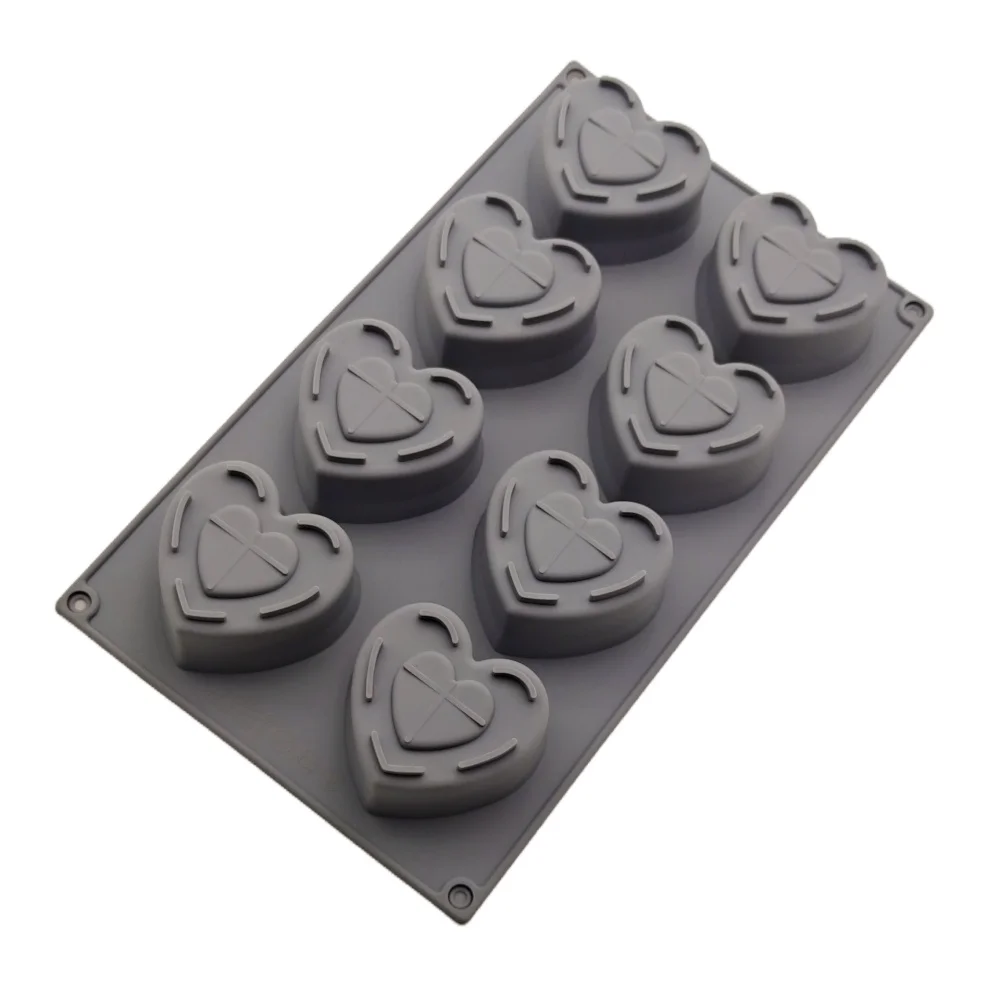 Neuheit: 8-Loch Doppelherz-Silikonform für Mousse-Kuchen, Romantische Französische Dessertform, Pudding- und Schokoladenbackform Image