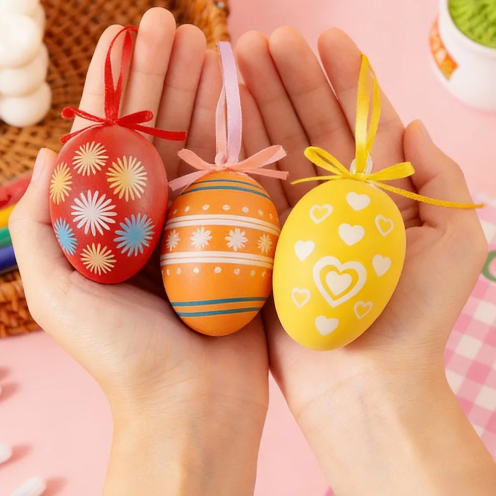 12 Stücke Bunte Ostereier Hängen Anhänger Ornament Kaninchen Malerei Ei Dekor Frohe Ostern Party Dekoration Hause Kind Geschenke 2026 Image