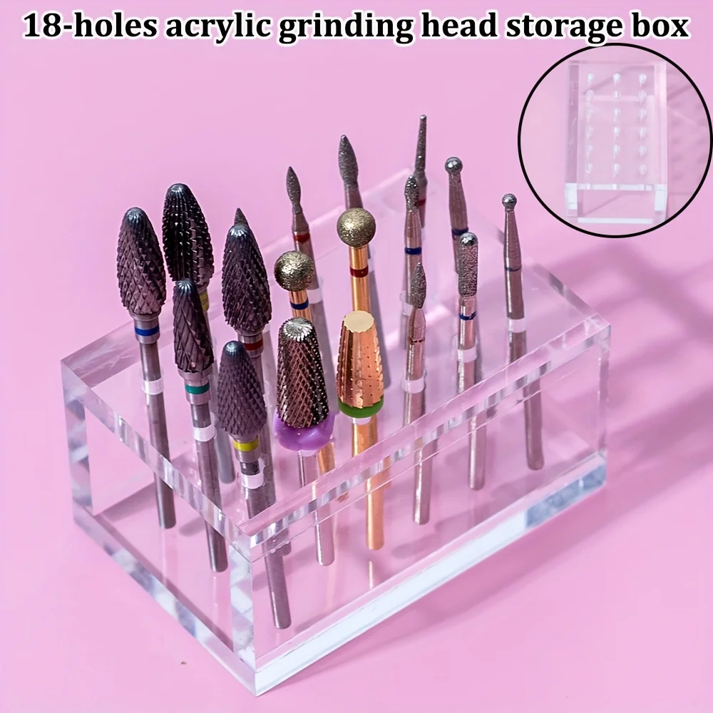 1 x 18-Loch-Aufbewahrungsbox für Nagelpolierköpfe, Sortier- und Organisation von Nagelwerkzeugen, geeignet für Nagelstudios und den Heimgebrauch Image