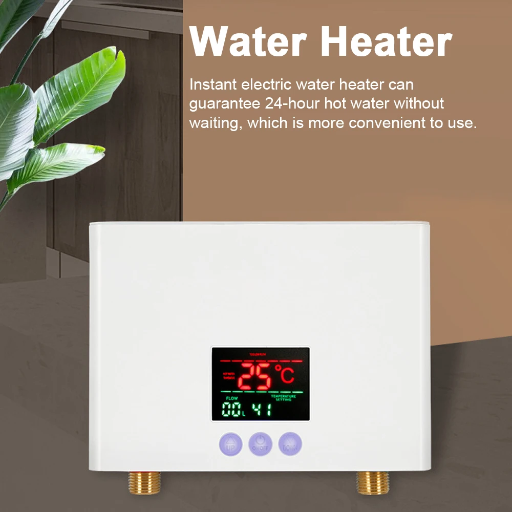 Durchlauferhitzer, 3 kW, elektrischer Mini-Warmwasserbereiter ohne Durchlauferhitzer, Wandmontage, mit LED-Anzeige, 3-stufige Temperatureinstellung, Fernbedienung