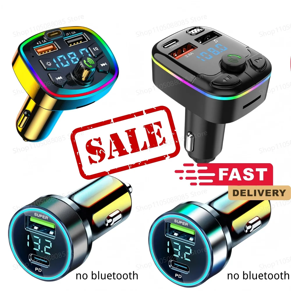 Bluetooth 5.0 Auto FM-Transmitter PD Typ-C Dual USB Ambient Player MP3-Ladegerät Typ-C Kabelloses Licht 18W Freisprecheinrichtung PD QC3.0 Image