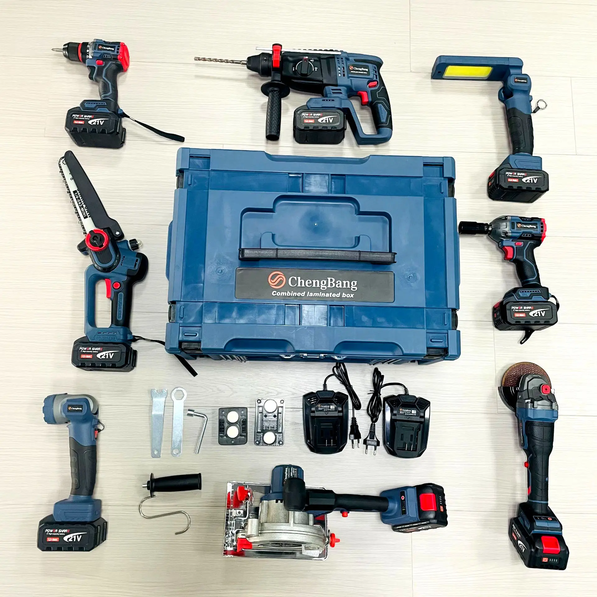 8 pezzi 21V kit di utensili elettrici per trapano a martello elettrico smerigliatrice angolare senza spazzole chiave senza fili portatile Set di strumenti combinati per sega