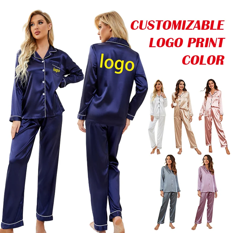 Pigiama multicolore setoso Set pigiama di lusso con stampa e colore raso pigiama Set per dormire completo da notte per donna pigiama raso
