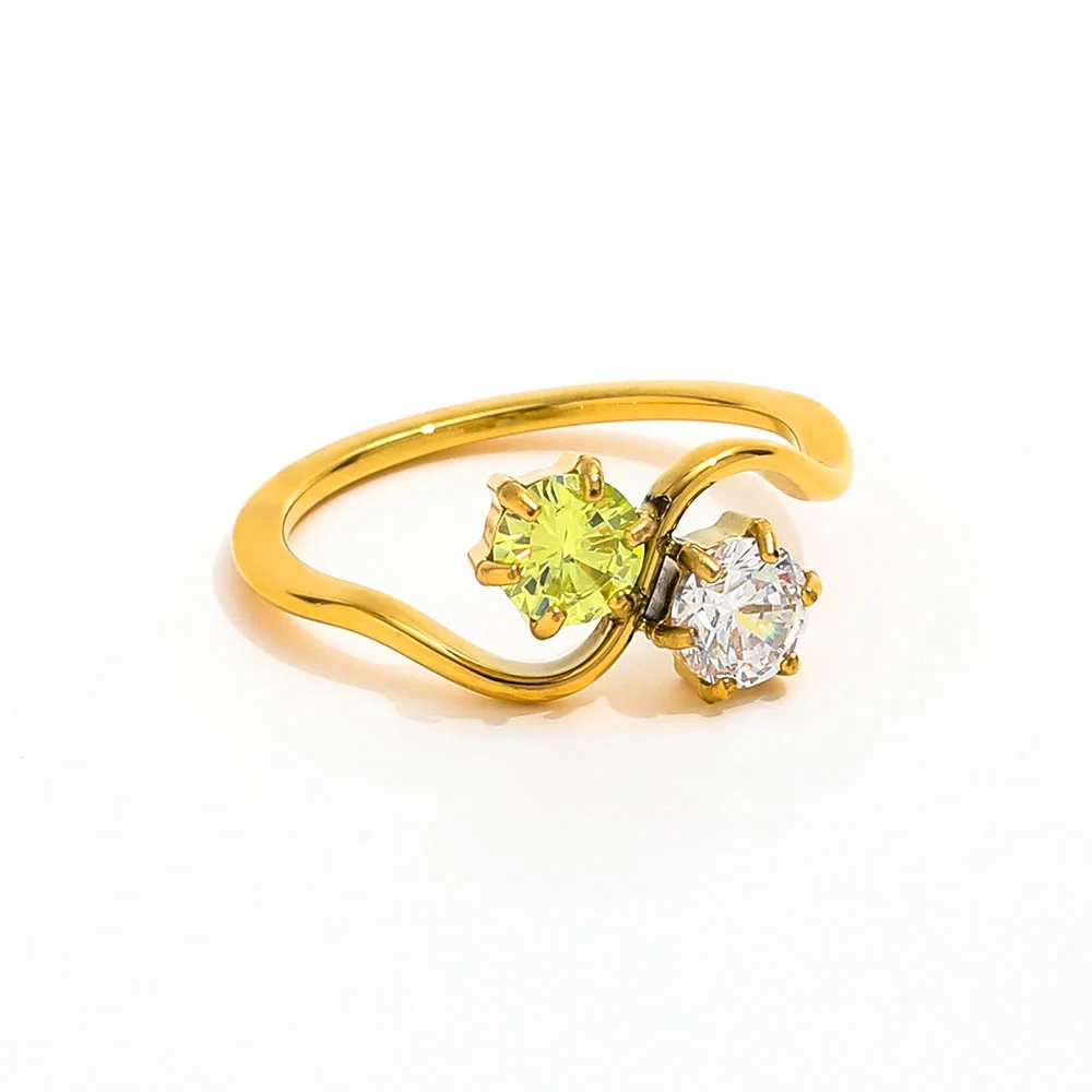Joolim gioielli all'ingrosso 18K placcato oro chiaro verde due toni linee ondulate in zirconio anello in acciaio inox per le donne regalo