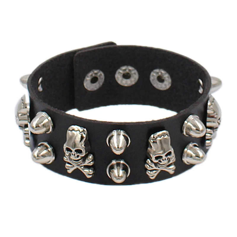 Bracciale Gotico con Borchie alla Moda Bracciale in Pelle con Punte Stile Hip Hop Bracciale Vintage con Teschio Scuro Braccialetto Punk Regolabile