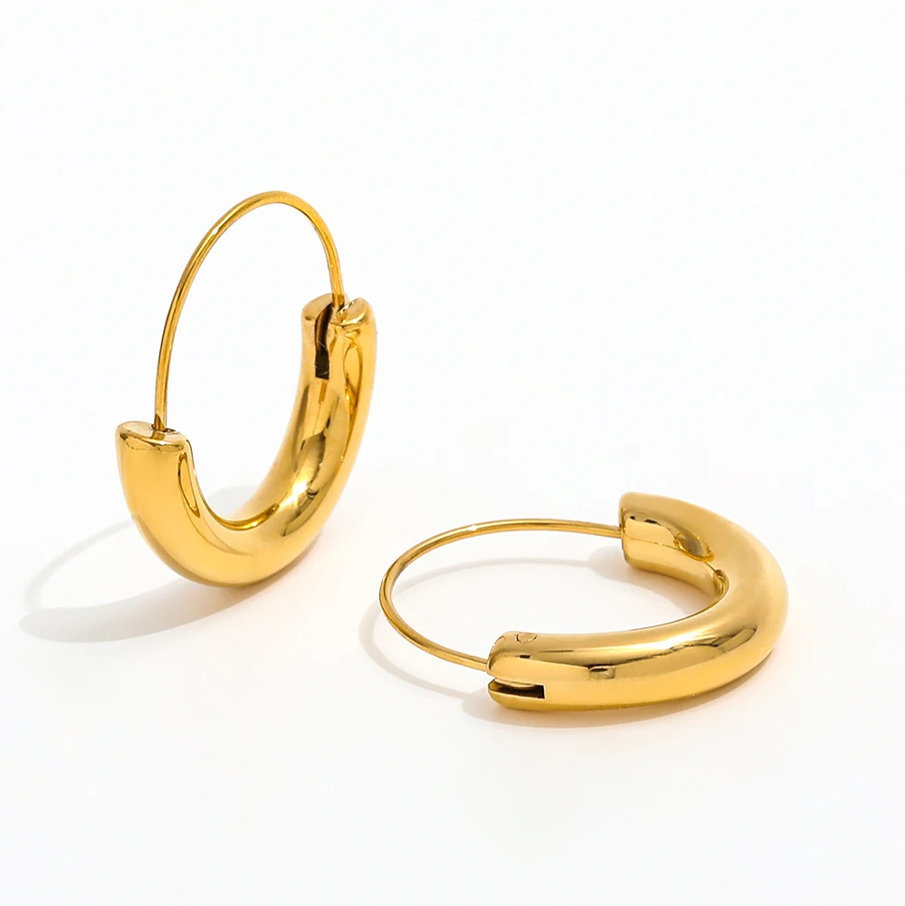 JOOLIM High End placcato in oro 18K liscio C ciondolo cerchio U Huggie orecchino in acciaio inox gioielli di moda per le donne