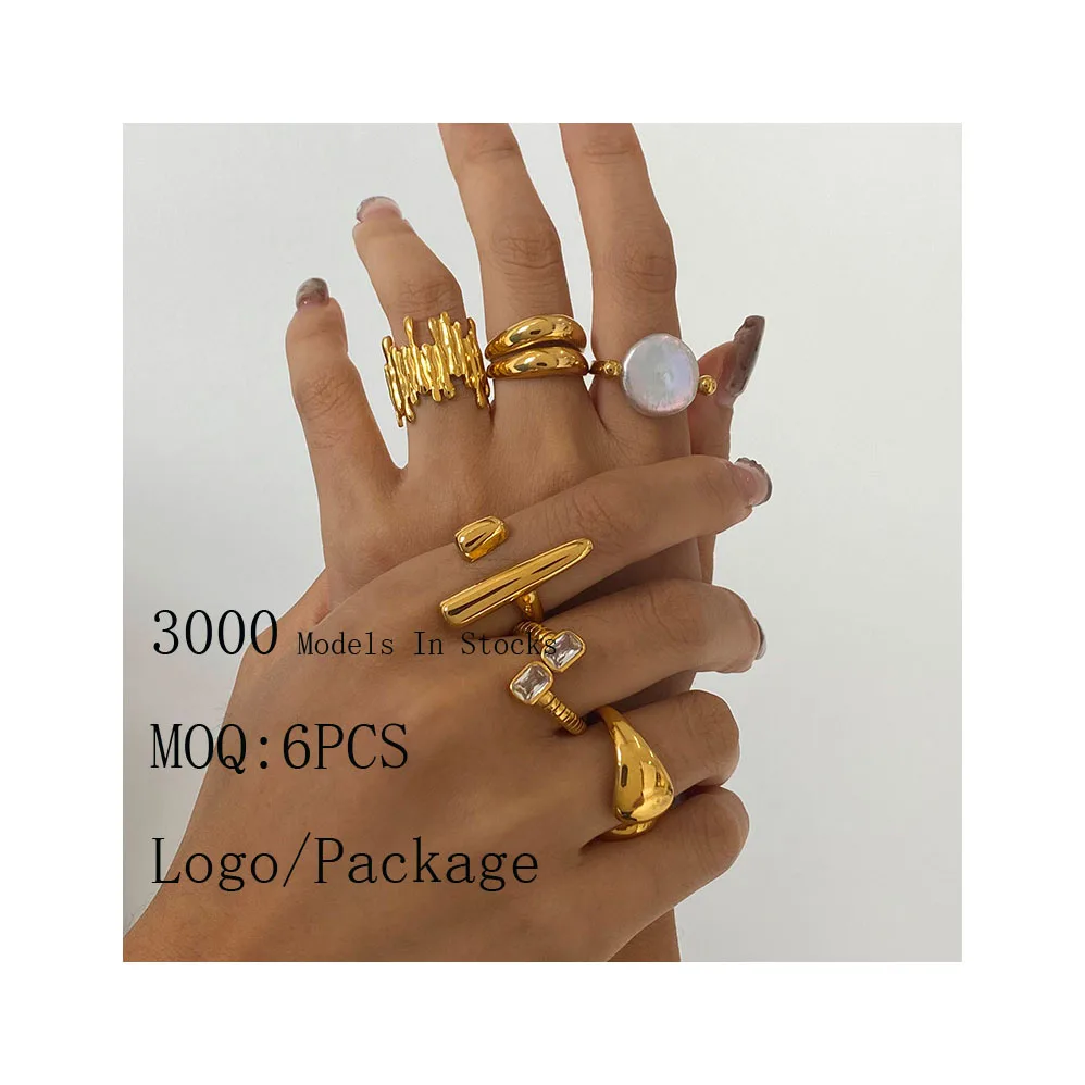 Commercio all'ingrosso in stile 18K PVD oro placcato zircone anello di perle gioielli in acciaio inox impermeabili anelli aperti per le donne