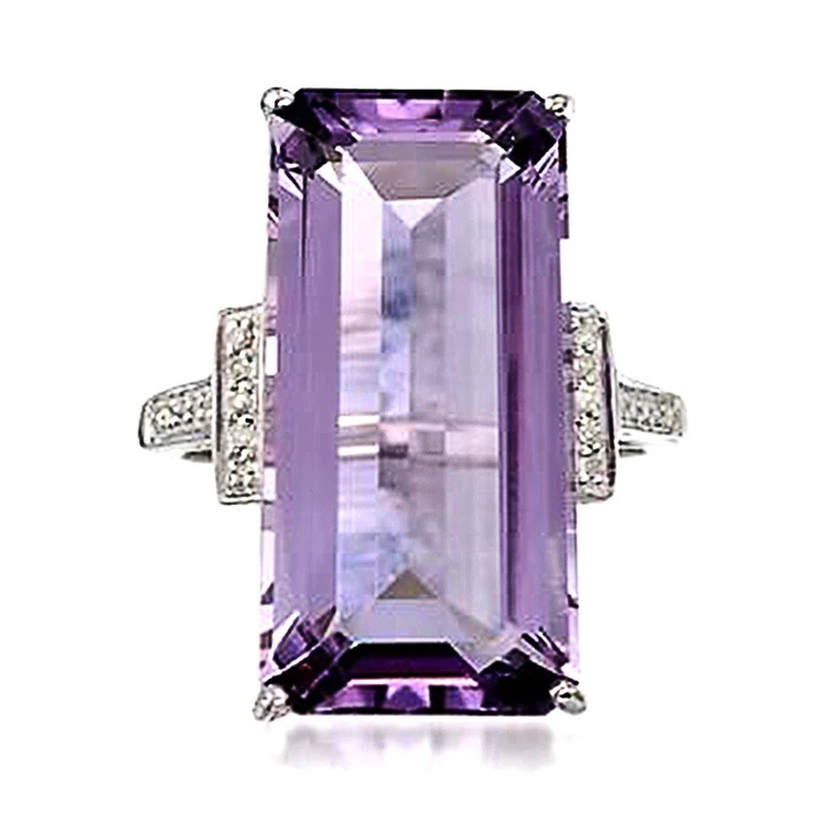 Huitan gioielli di moda smeraldo taglio diamante Vintage per feste anello argento con rivestimento grandi anelli di cristallo viola per le donne