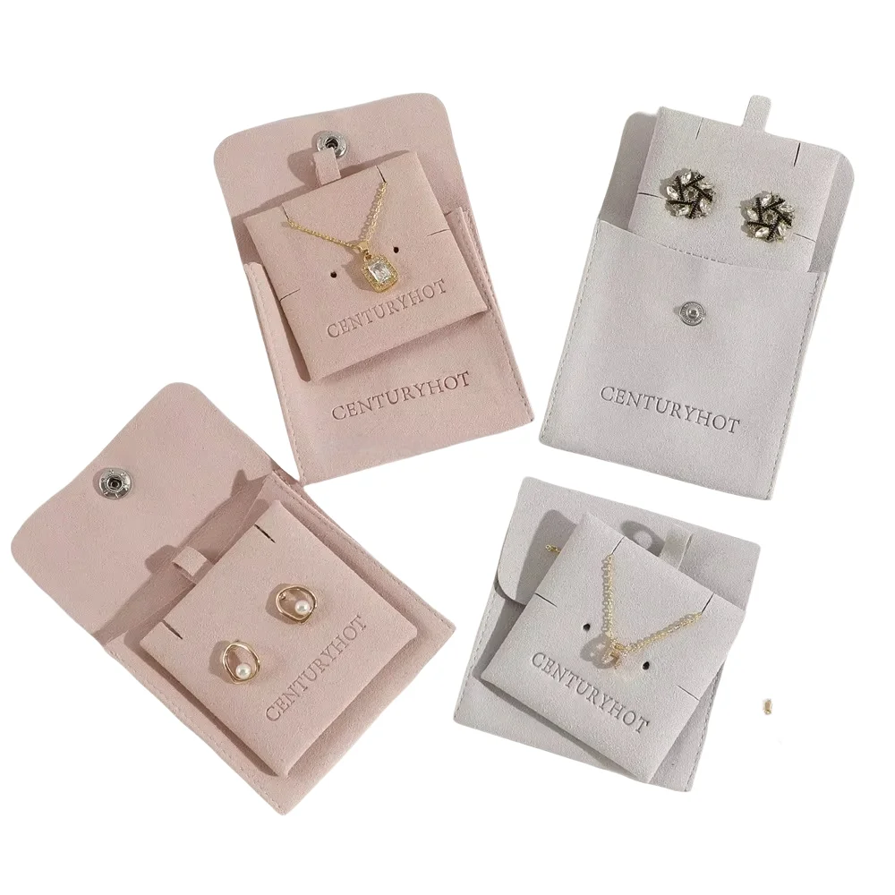 Accessori per gioielli in microfibra borse con inserto Pad pacchetto collana borsa con bottone in microfibra marsupio gioielli con il tuo Logo