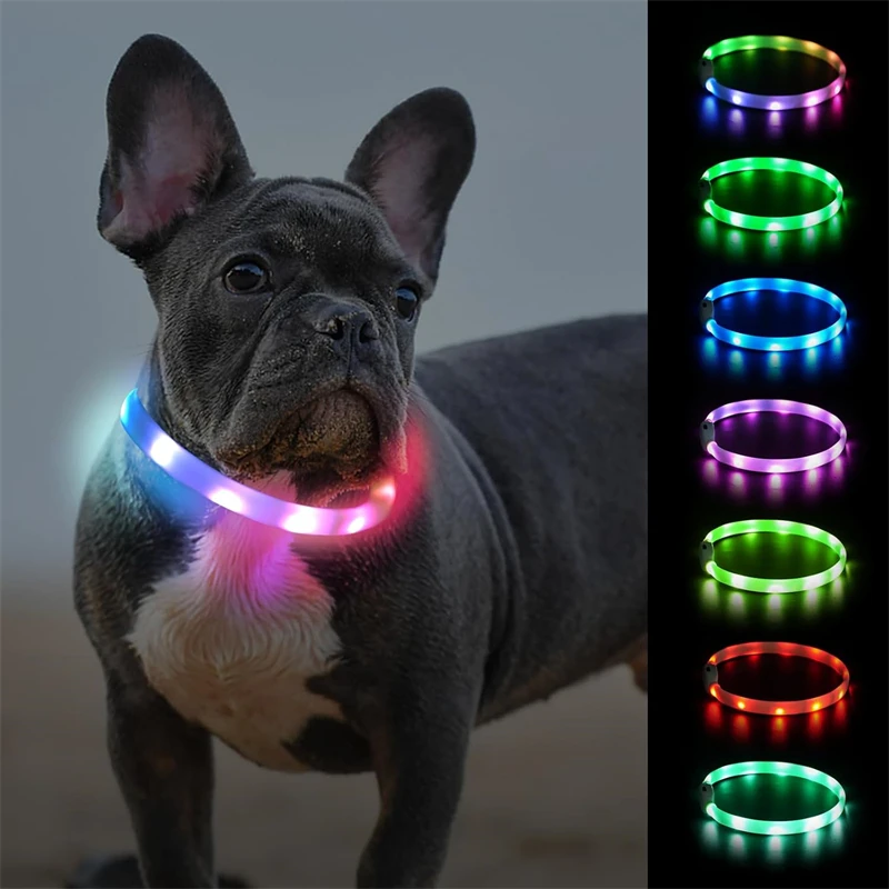 USB ricaricabile LED collare per cani notte luce di sicurezza collari per cani luminosi per la camminata notturna USB ricaricabile LED promozionale Pet