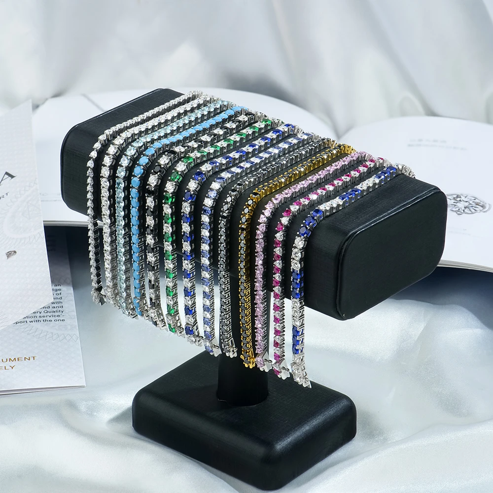 2024 nuovo 3mm 4mm 5mm colore verde rosa rotondo cuore Gra Vvs argento Sterling 925 diamante Moissanite bracciale a catena per Tennis da donna