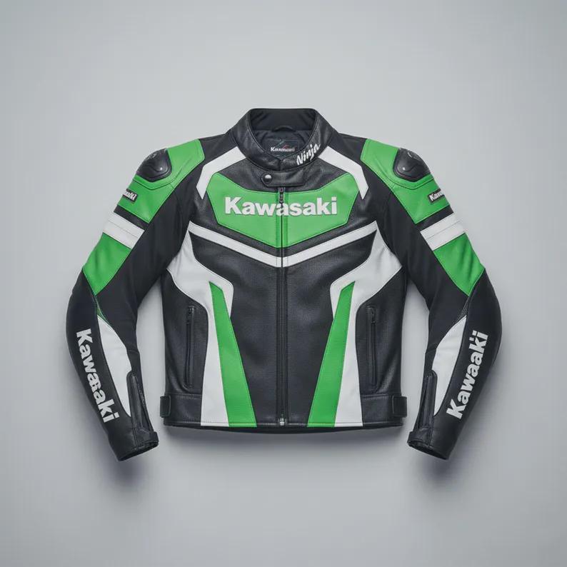 Giacca in pelle bovina da moto Kawasaki Ninja Racing, completamente corazzata, nuova giacca da motociclista Kawasaki ZX6R, abbigliamento da motociclis