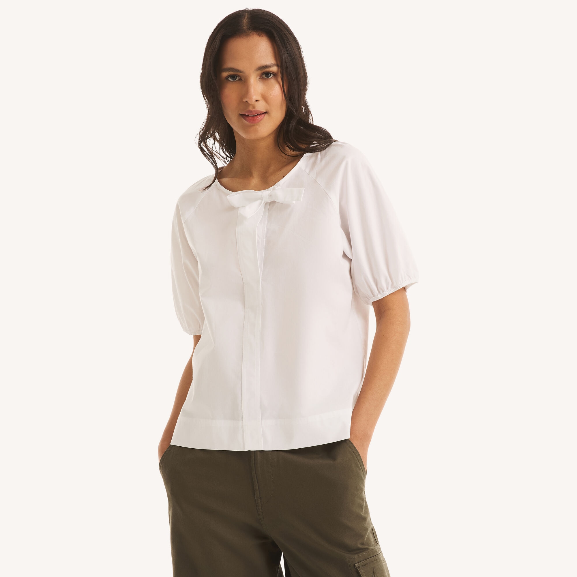 Nautica Women's Side-Bow Blouse 101 (Bright White), S